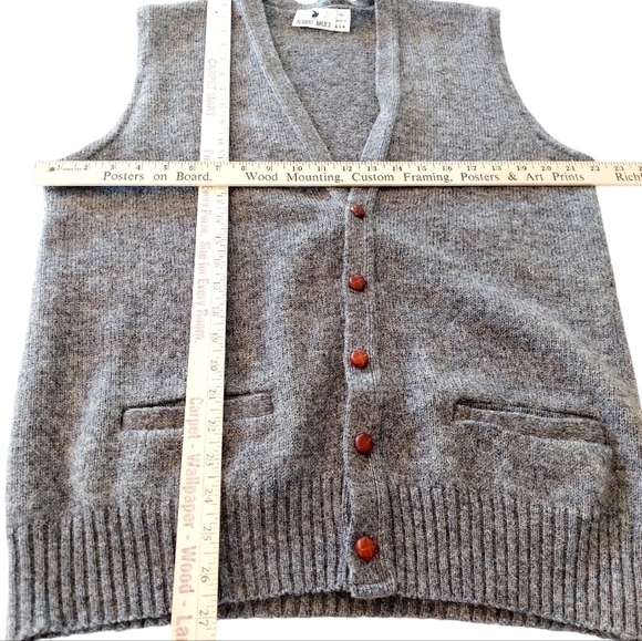 VINTAGE Robert Bruce Cardigan Sweater Vest Wool XL Gray Union Made USA Pockets - Picture 5 of 12